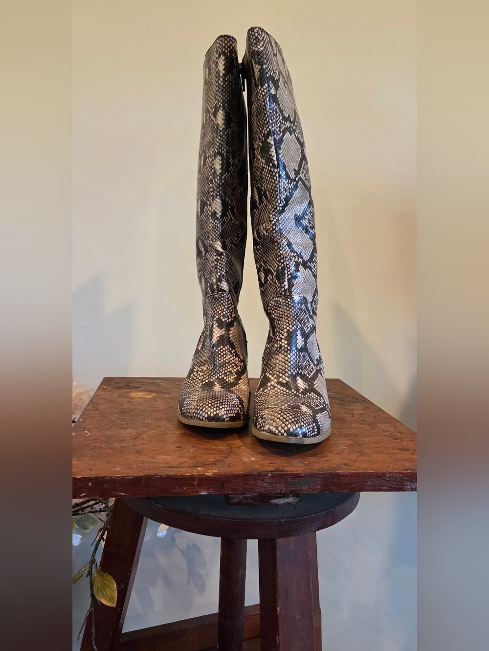 Tall Snake-Print Block Heel Women's Boots - Gray/Black - Picture 6 of 6